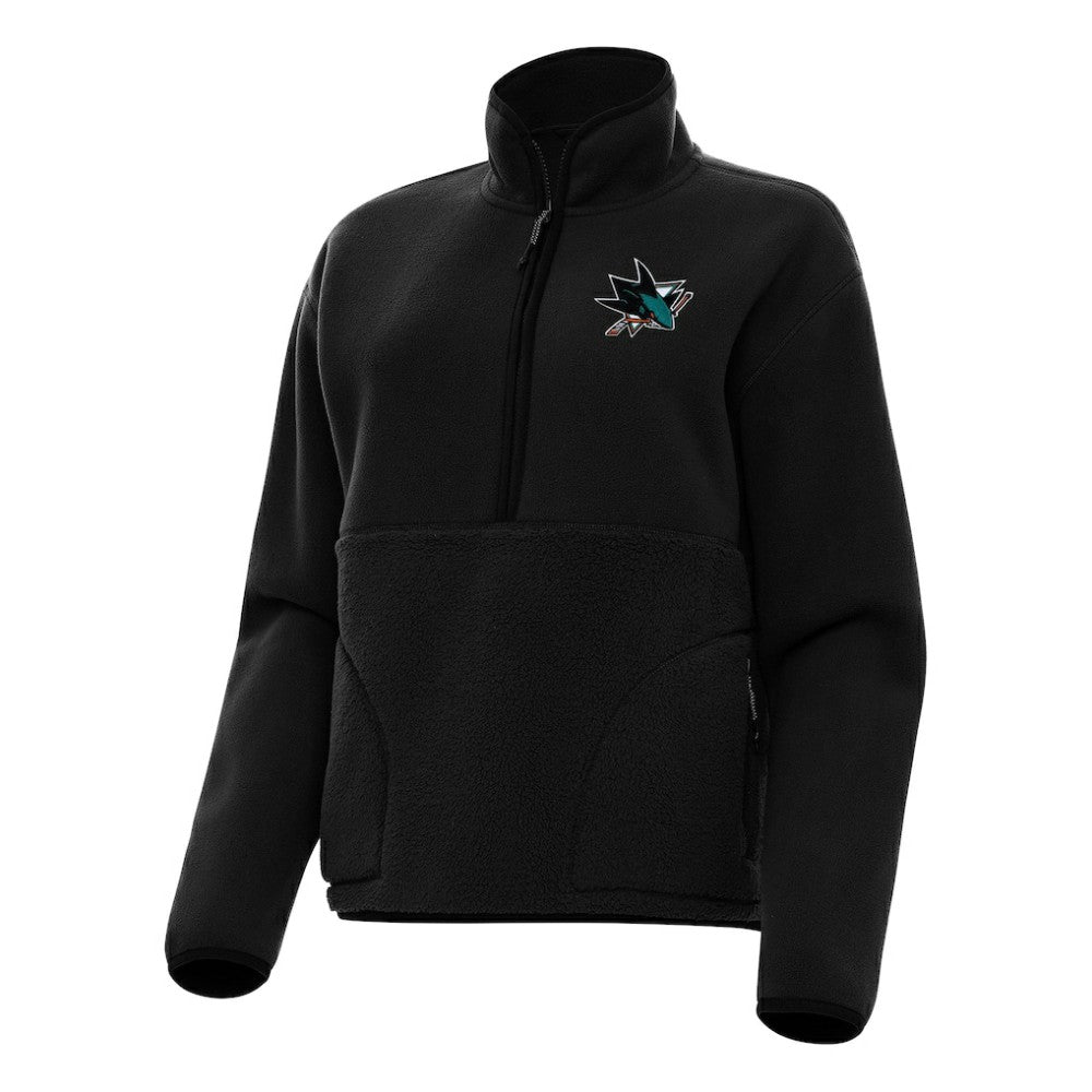 San Jose Sharks Antigua Women's Figure Half-Zip Pullover Sweatshirt - Black Sweatshirts