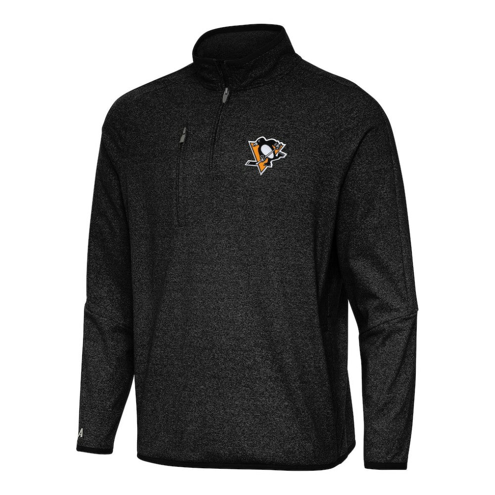 Pittsburgh Penguins Antigua Certain Quarter-Zip Tri-Blend Sweatshirt - Heather Black Sweatshirts