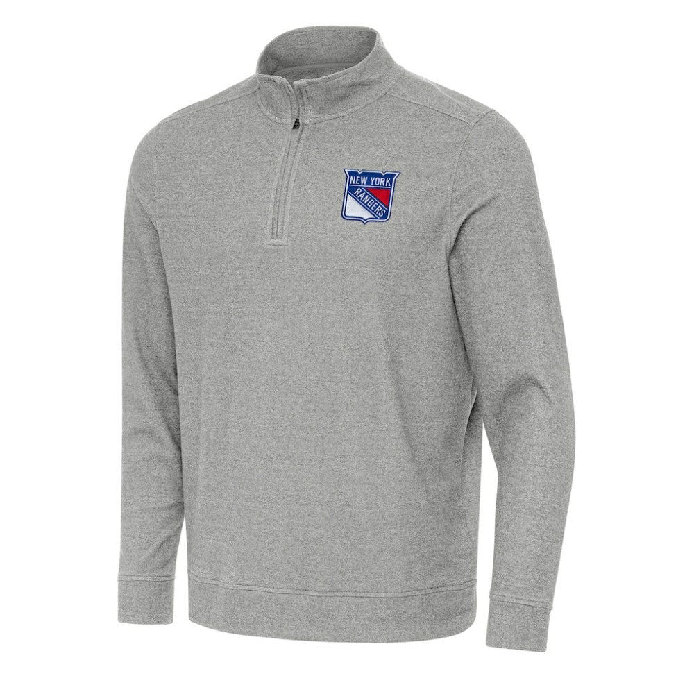 New York Rangers Antigua Subtle Quarter-Zip Sweatshirt - Heather Gray Sweatshirts