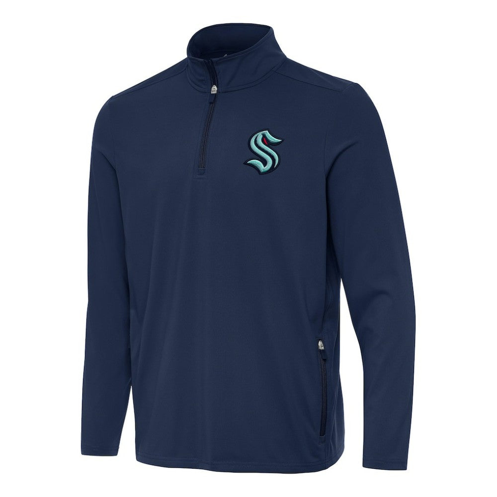 Seattle Kraken Antigua Perilous Quarter-Zip Sweatshirt - Navy Sweatshirts