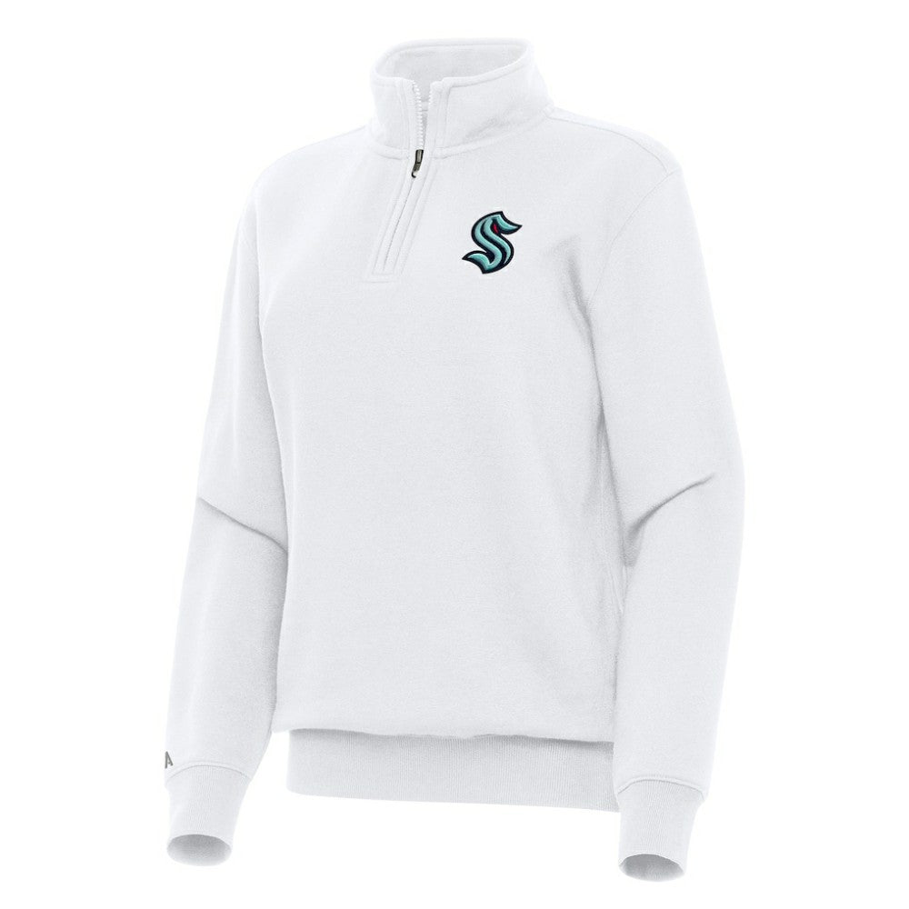 Seattle Kraken Antigua Women's Victory Quarter-Zip Sweatshirt - White Sweatshirts