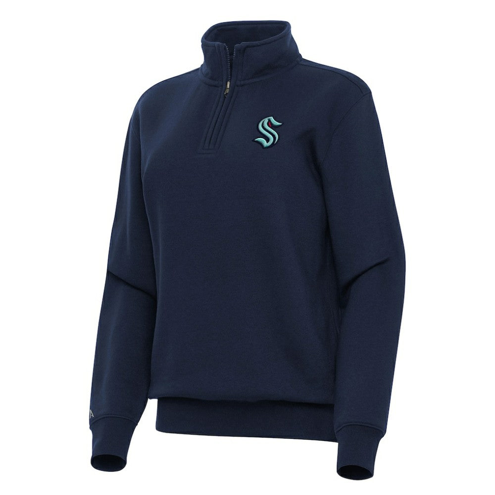 Seattle Kraken Antigua Women's Victory Quarter-Zip Sweatshirt - Navy Sweatshirts
