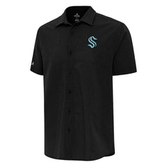 Seattle Kraken Antigua Activate Woven Short Sleeve Button-Up Shirt - Black