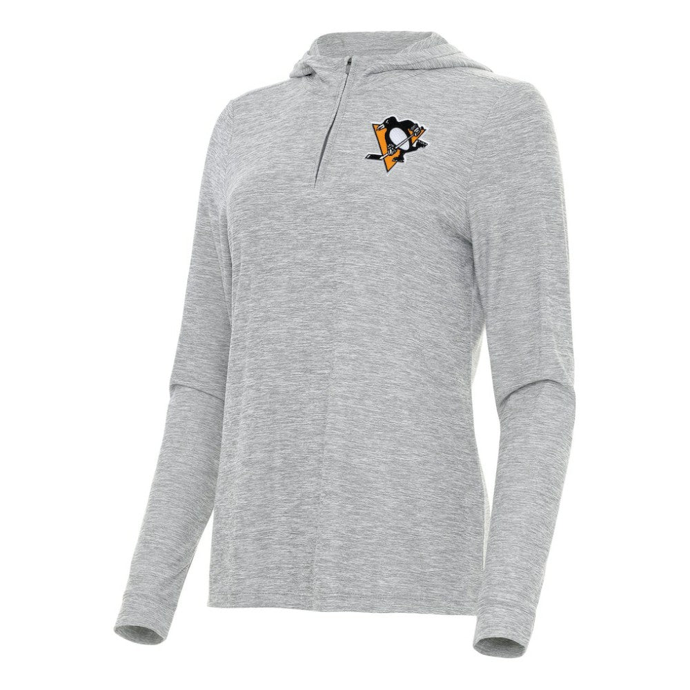 Pittsburgh Penguins Antigua Women's Daybreak Quarter-Zip Hoodie - Heather Gray Hoodies