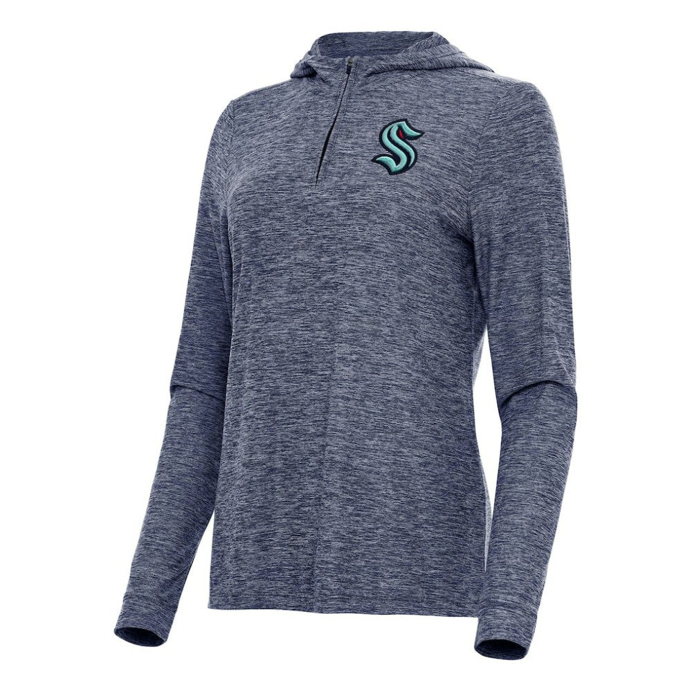 Seattle Kraken Antigua Women's Daybreak Quarter-Zip Hoodie - Heather Deep Sea Blue Hoodies