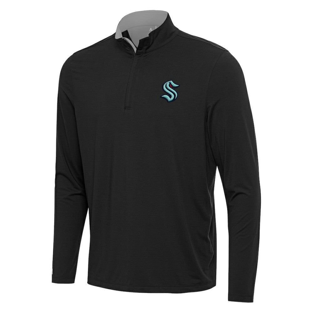 Seattle Kraken Antigua Content Quarter-Zip Pullover Top - Black/Gray Pullover