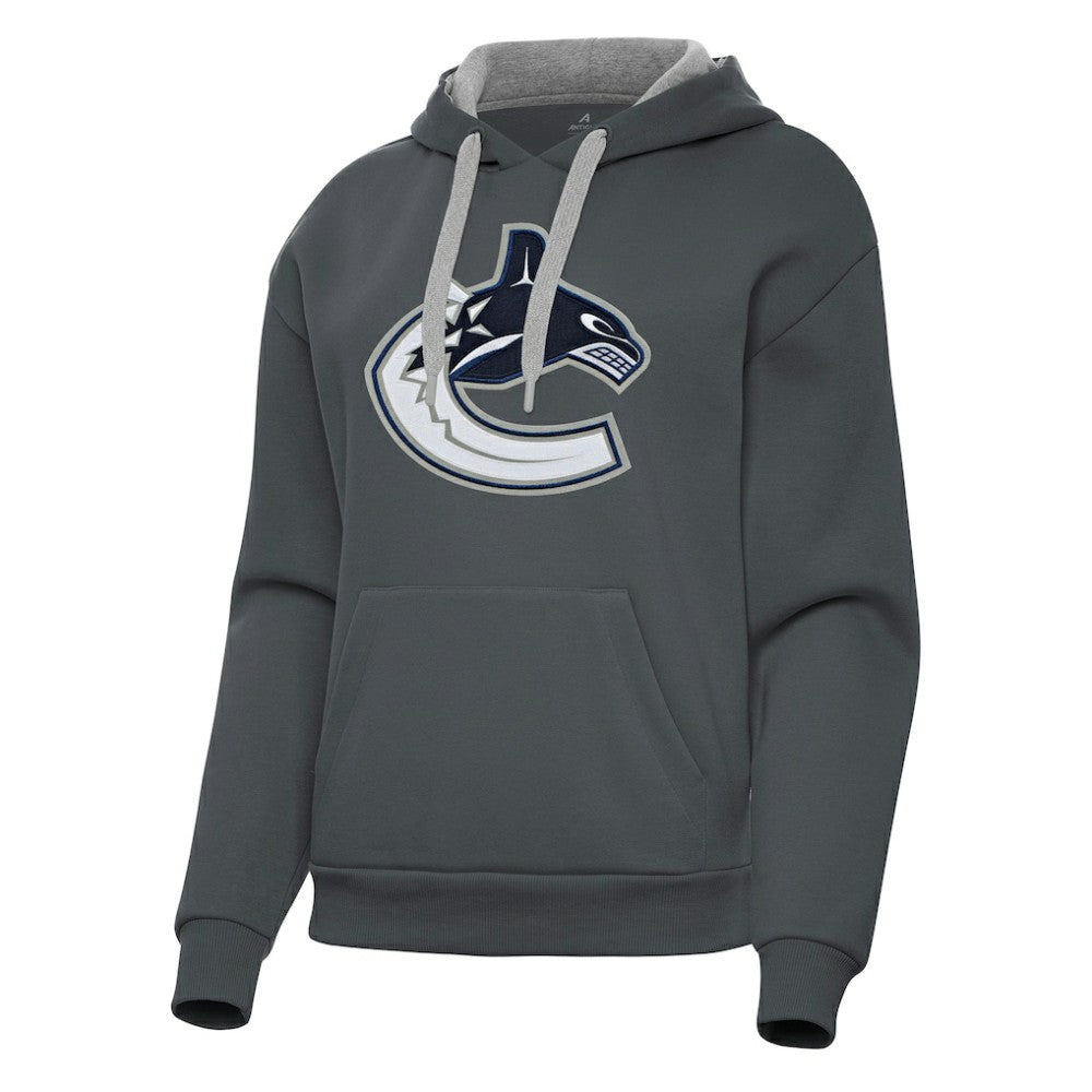 Vancouver Canucks Antigua Women's Victory Pullover Hoodie - Charcoal Hoodies