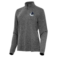 Vancouver Canucks Antigua Women's Mentor Quarter-Zip Mock Long Sleeve Top - Heather Black Tops