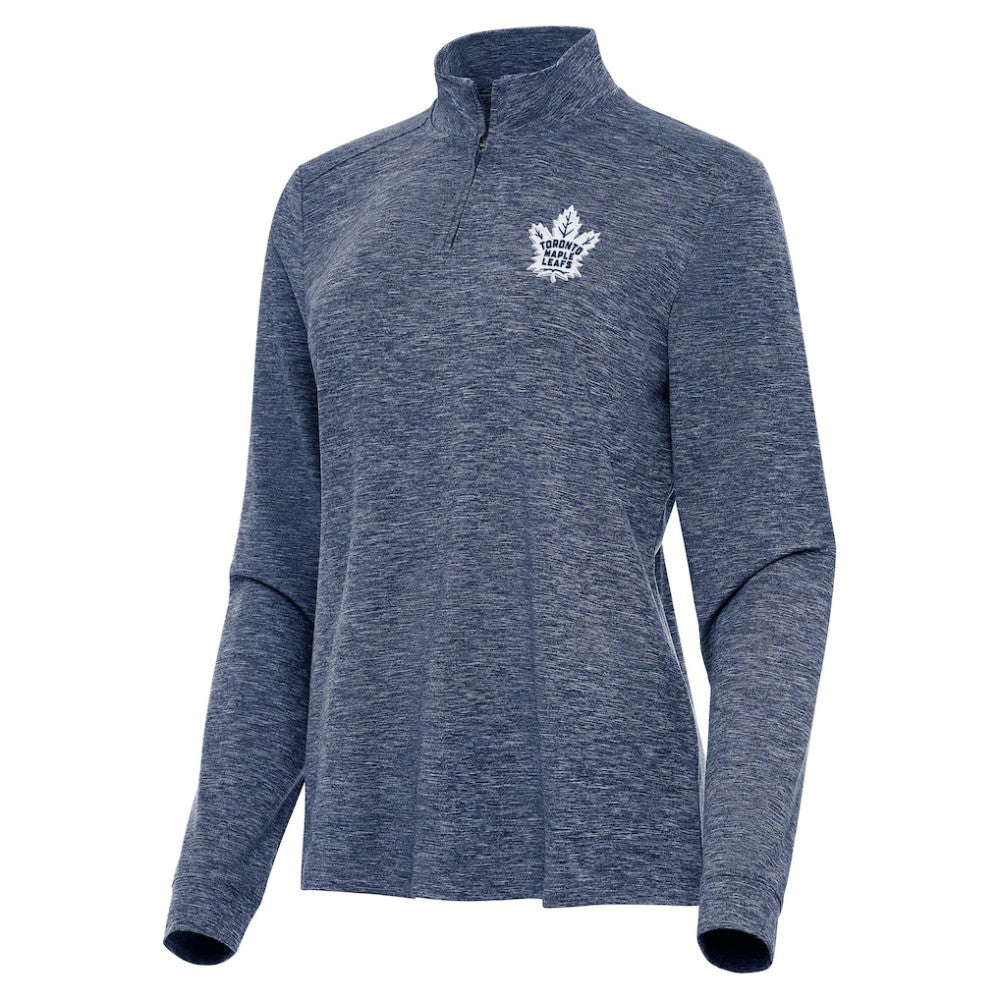 Toronto Maple Leafs Antigua Women's Mentor Quarter-Zip Mock Long Sleeve Top - Heather Navy Tops