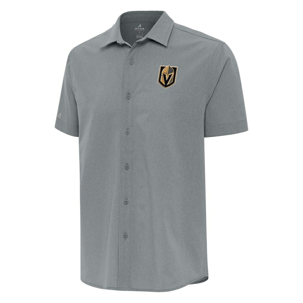 Vegas Golden Knights Antigua Activate Woven Short Sleeve Button-Up Shirt - Gray