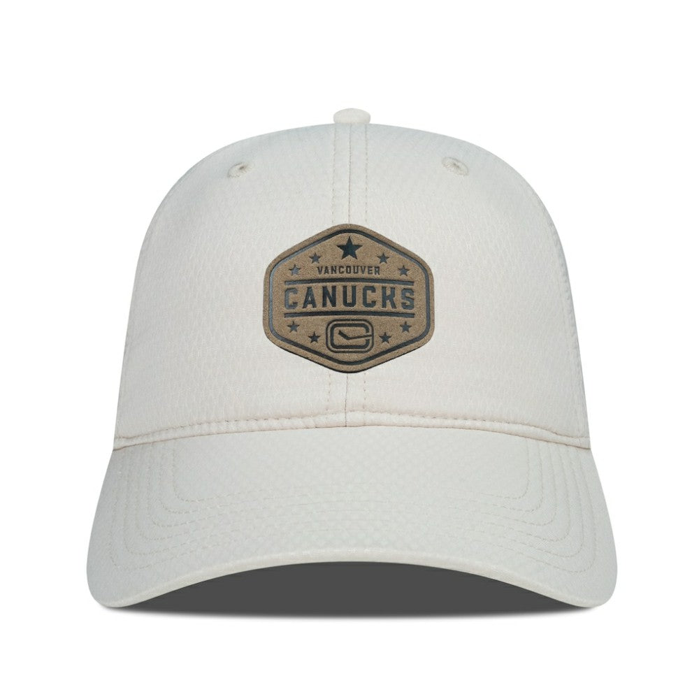 Vancouver Canucks Men's Levelwear Faux Leather Patch Unstructured Adjustable Hat - Cream Hats