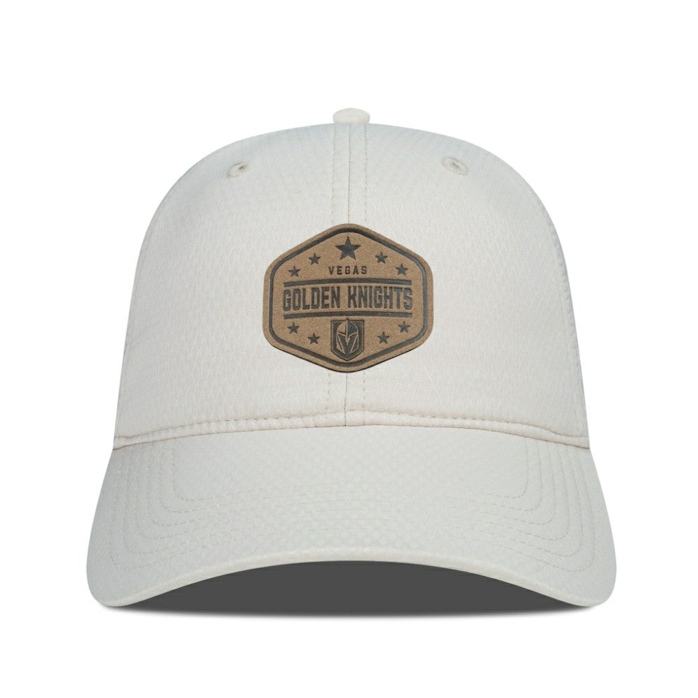 Vegas Golden Knights Men's Levelwear Faux Leather Patch Unstructured Adjustable Hat - Cream Hats