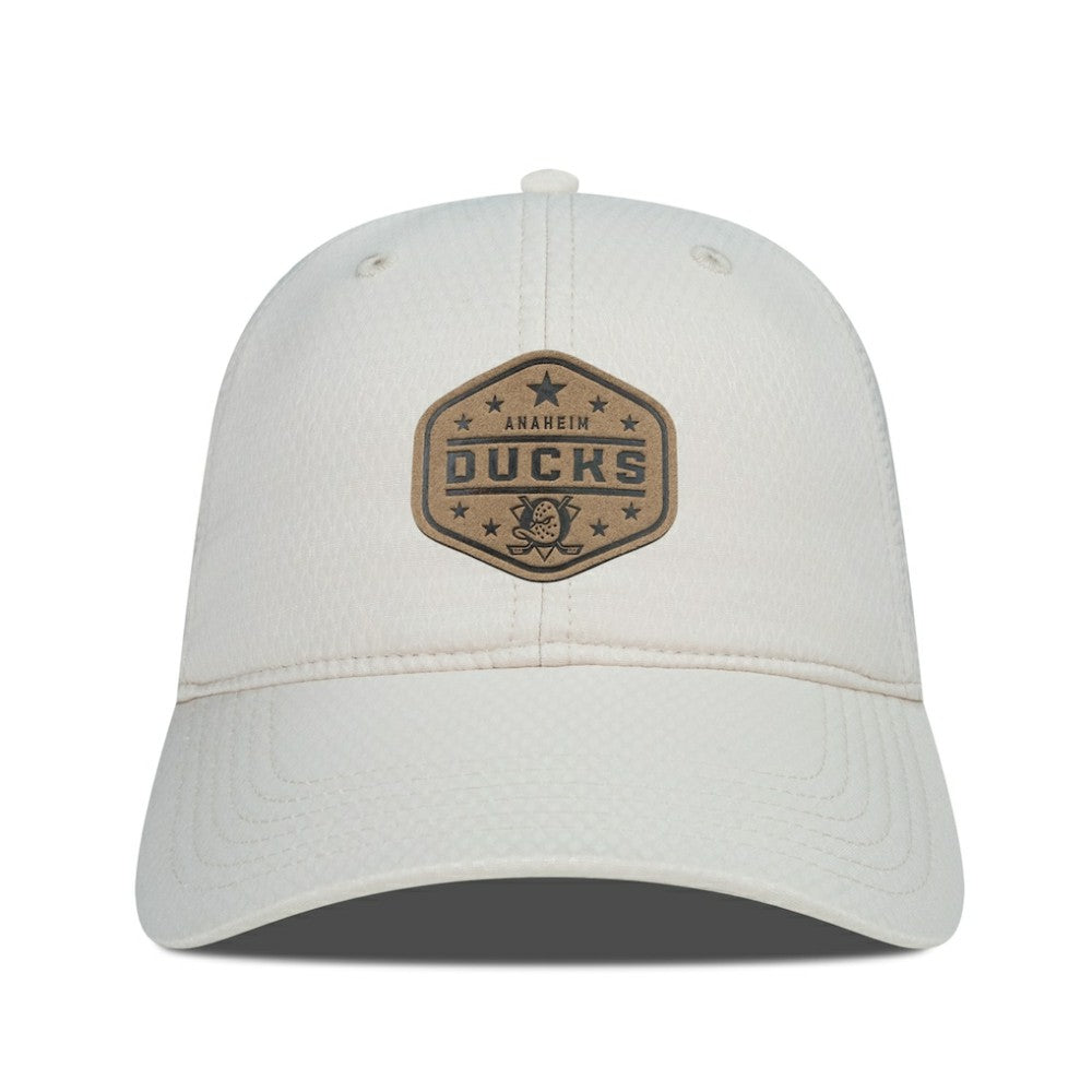 Anaheim Ducks Men's Levelwear Faux Leather Patch Unstructured Adjustable Hat - Cream Hats