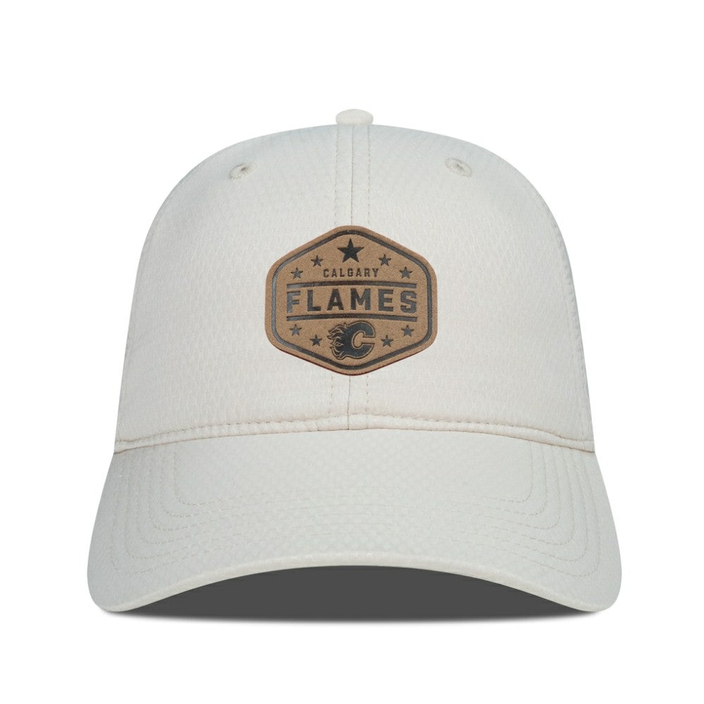 Calgary Flames Men's Levelwear Faux Leather Patch Unstructured Adjustable Hat - Cream Hats
