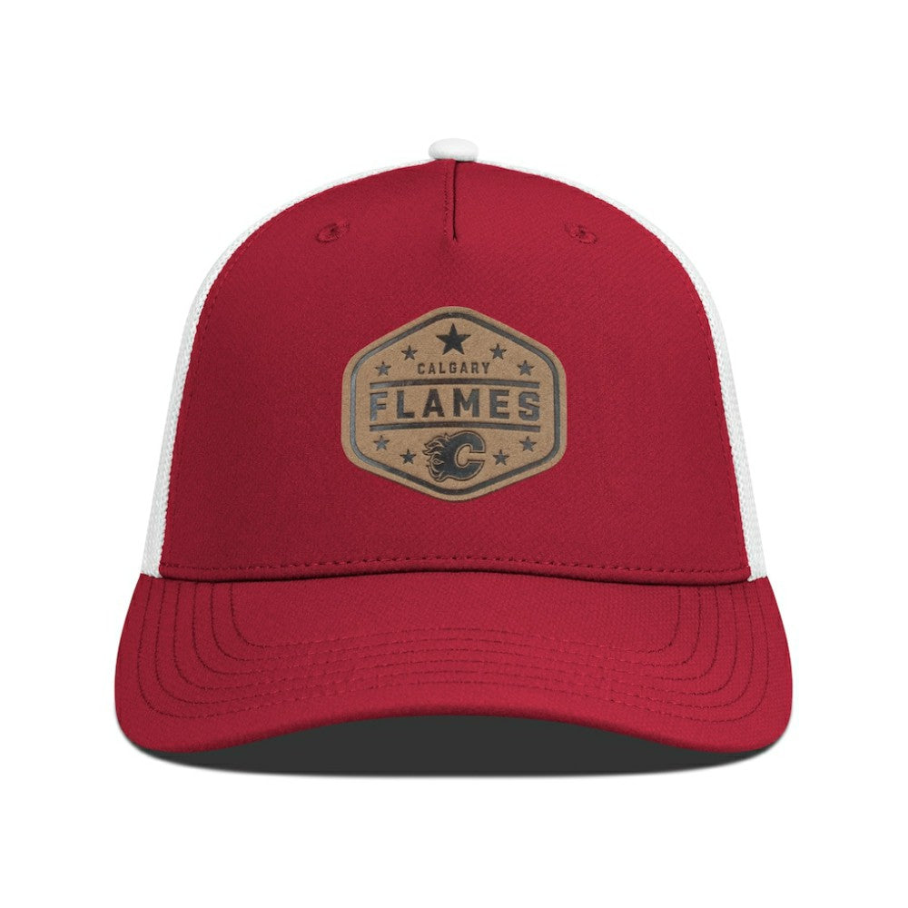 Calgary Flames Men's Levelwear Faux Leather Patch Structured Adjustable Hat - Red Hats
