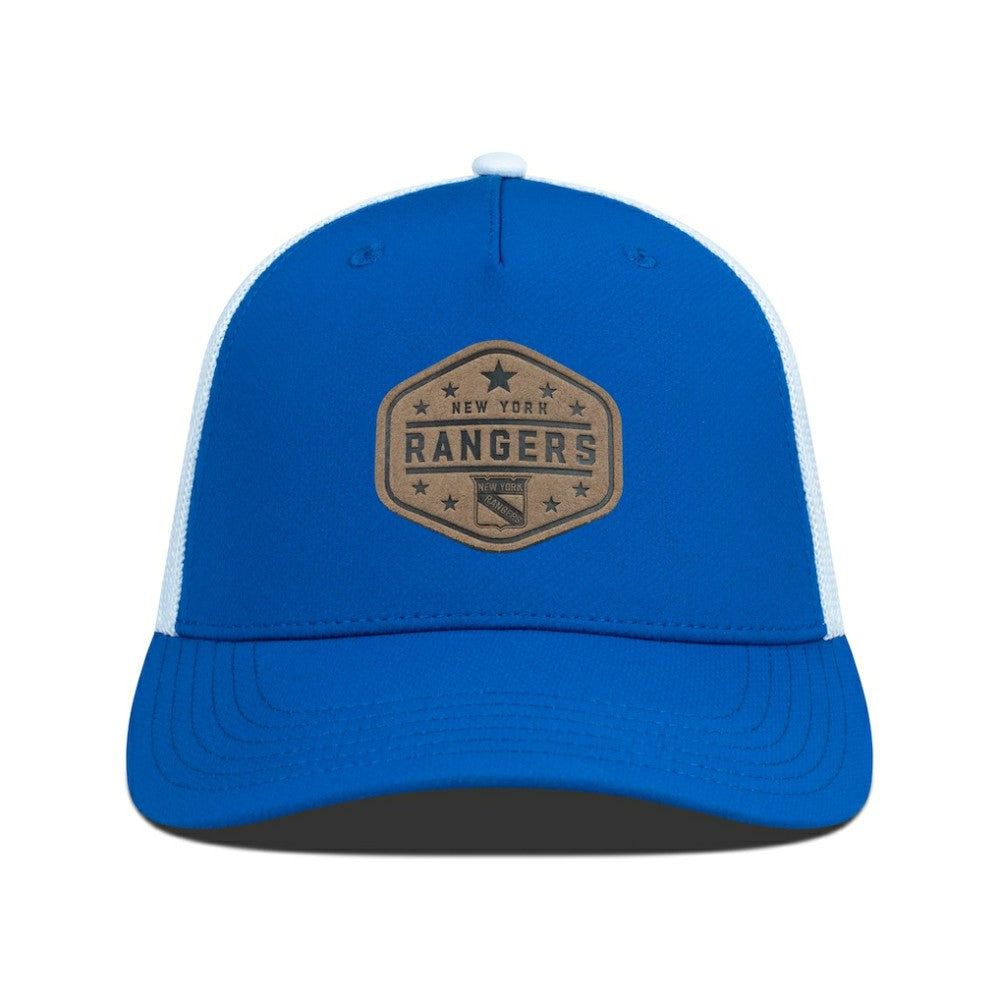 New York Rangers Men's Levelwear Faux Leather Patch Structured Adjustable Hat - Blue Hats