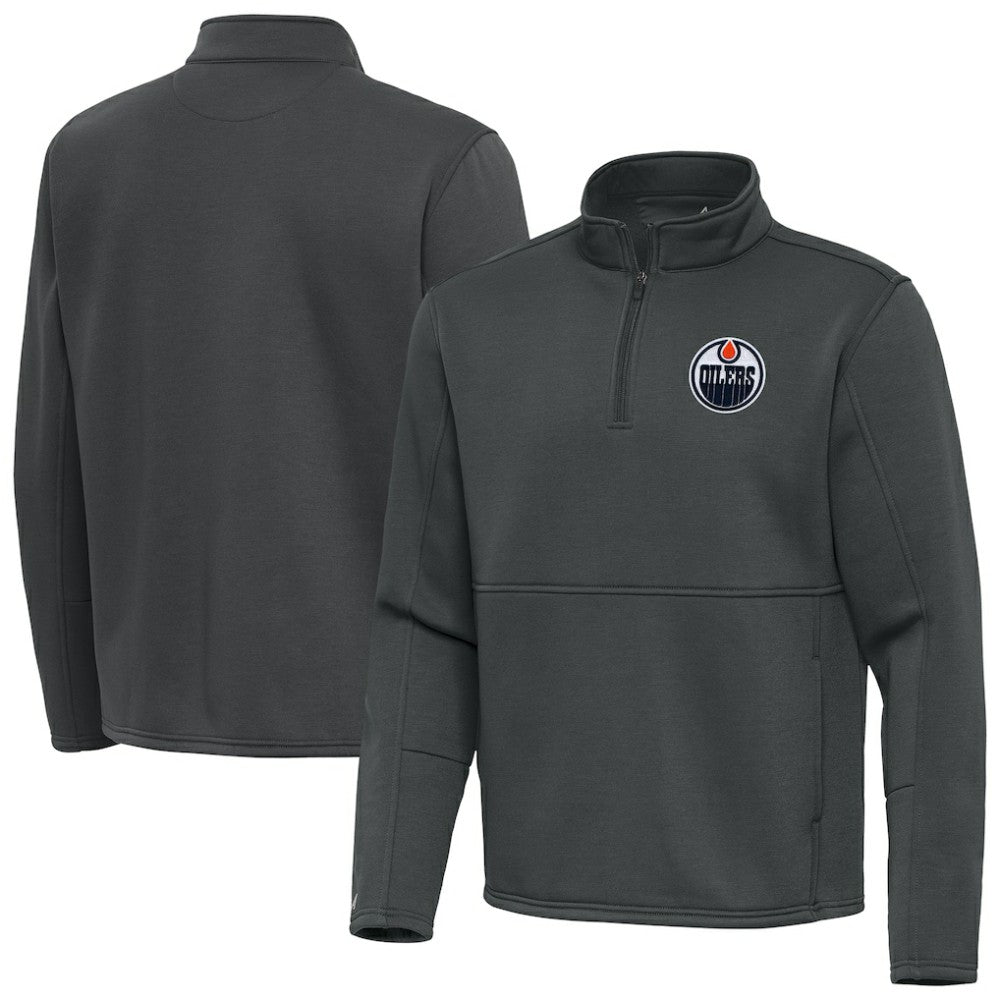 Edmonton Oilers Antigua Twist Quarter-Zip Pullover Jacket - Pewter Pullover