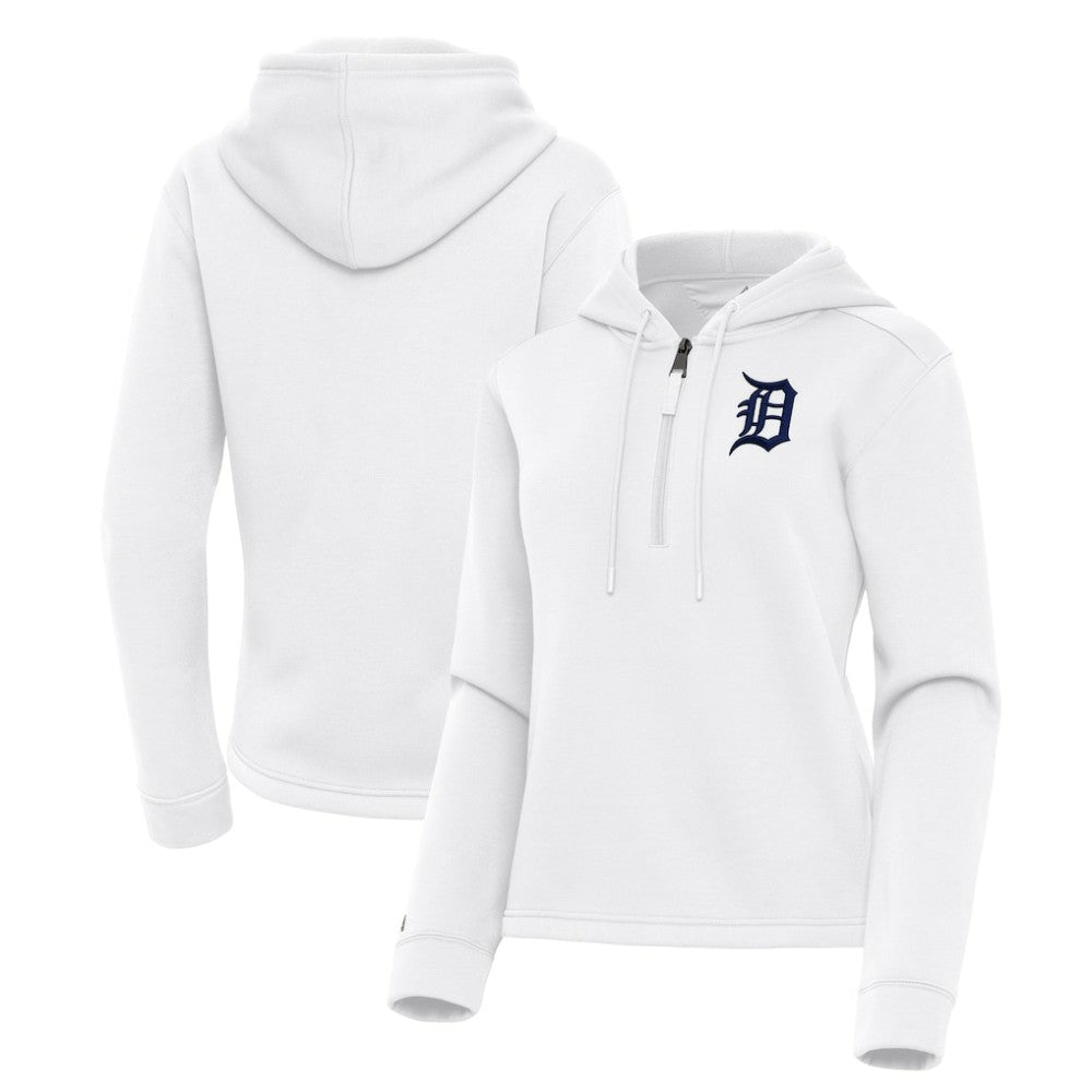 Detroit Tigers Antigua Women's Contemporary Quarter-Zip Hoodie White