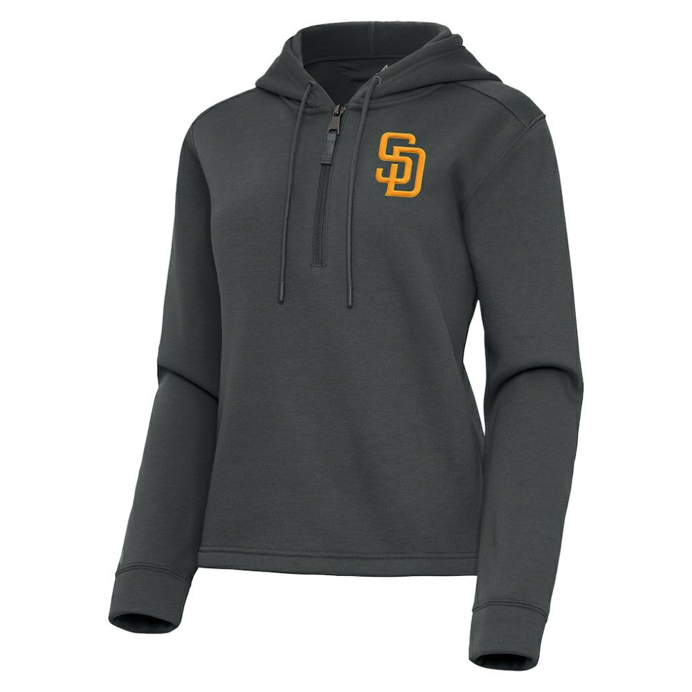 San Diego Padres Antigua Women's Contemporary Quarter-Zip Hoodie Pewter