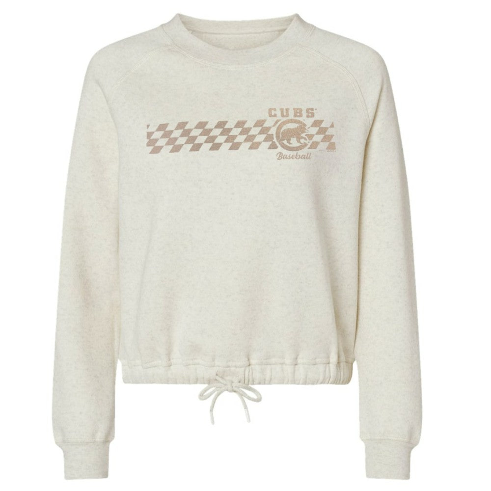 Chicago Cubs Soft as a Grape Women's Tonal Checkered Sweatshirt Natural