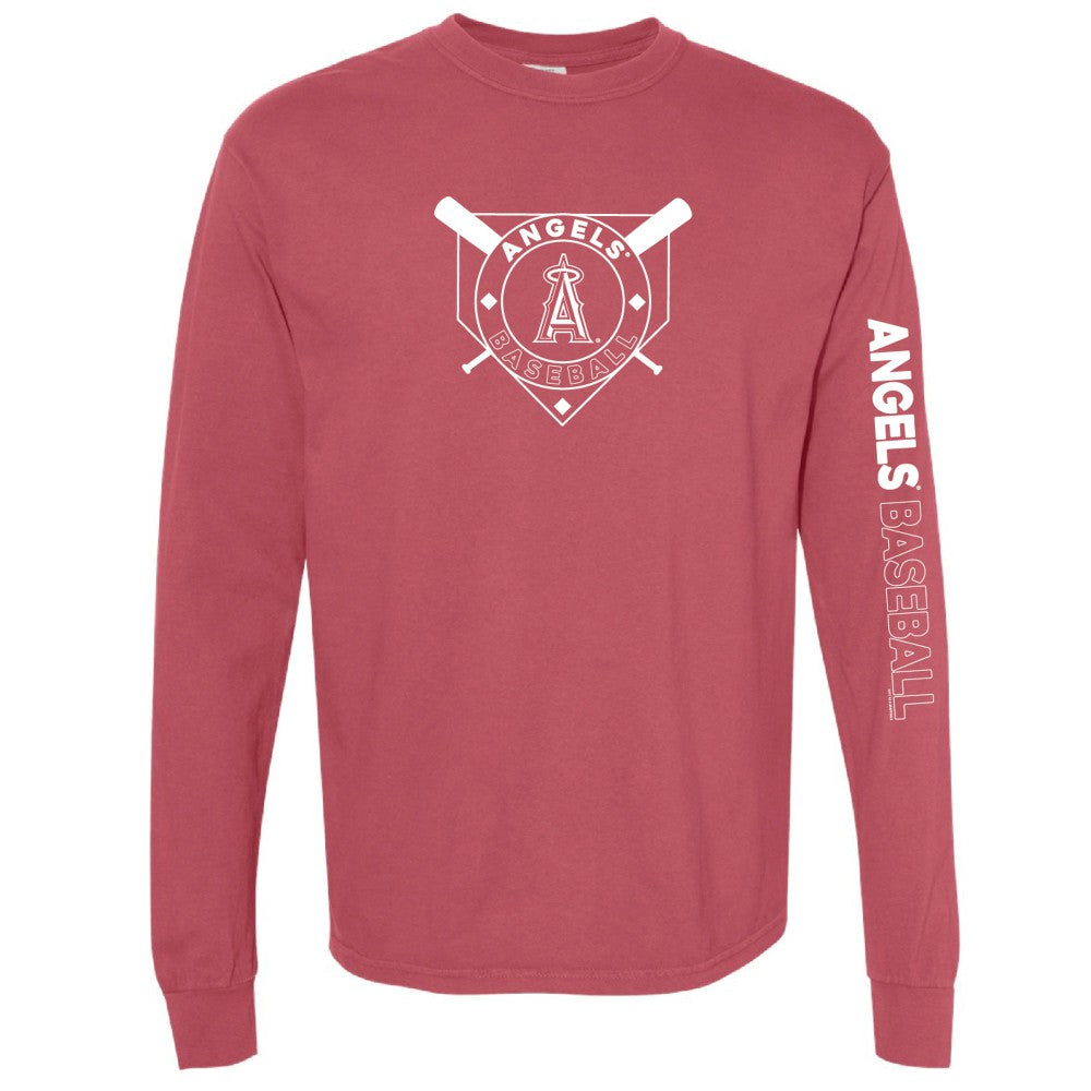 Los Angeles Angels Soft as a Grape Women's Pigment Dye Long Sleeve T-Shirt Red