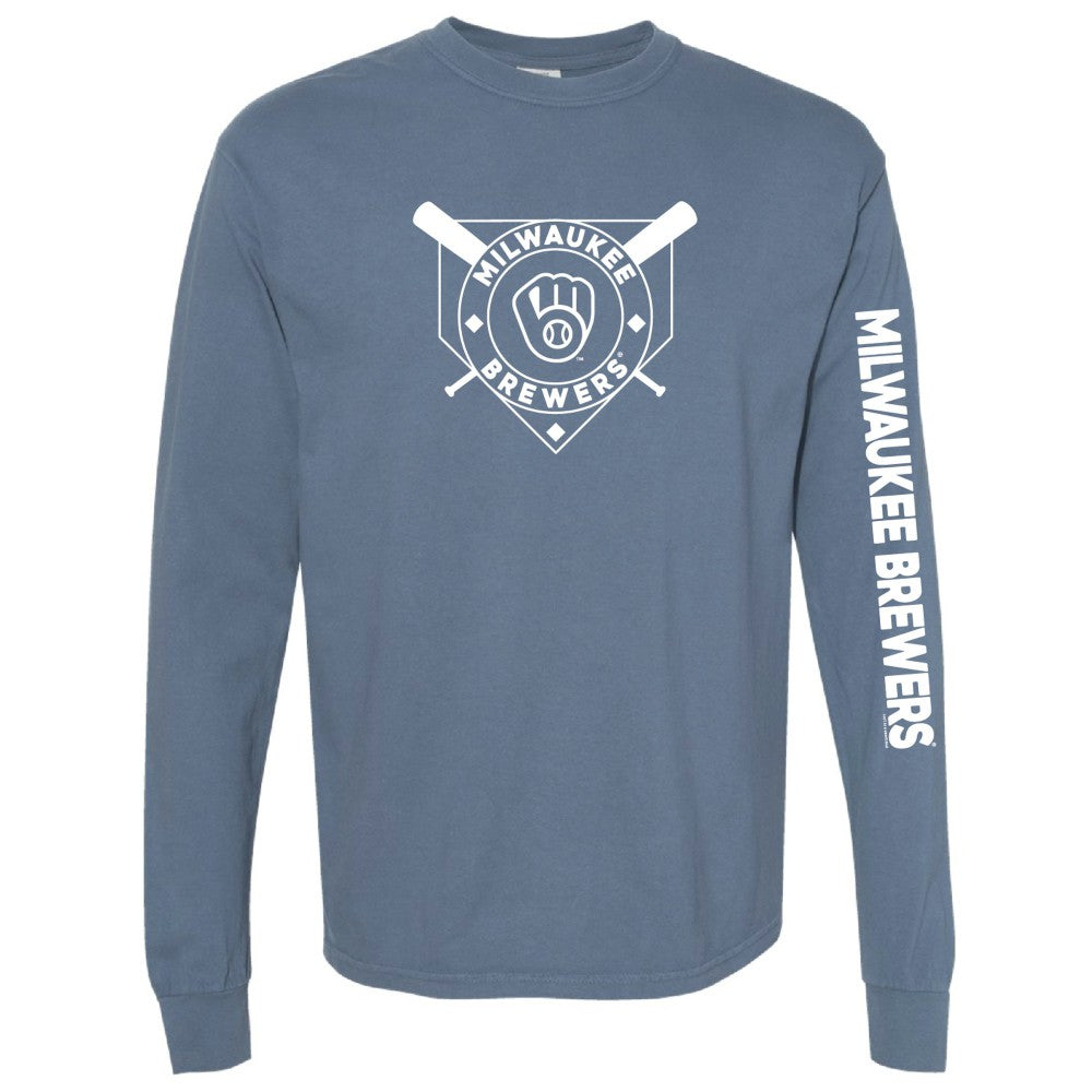 Milwaukee Brewers Soft as a Grape Women's Pigment Dye Long Sleeve T-Shirt Navy