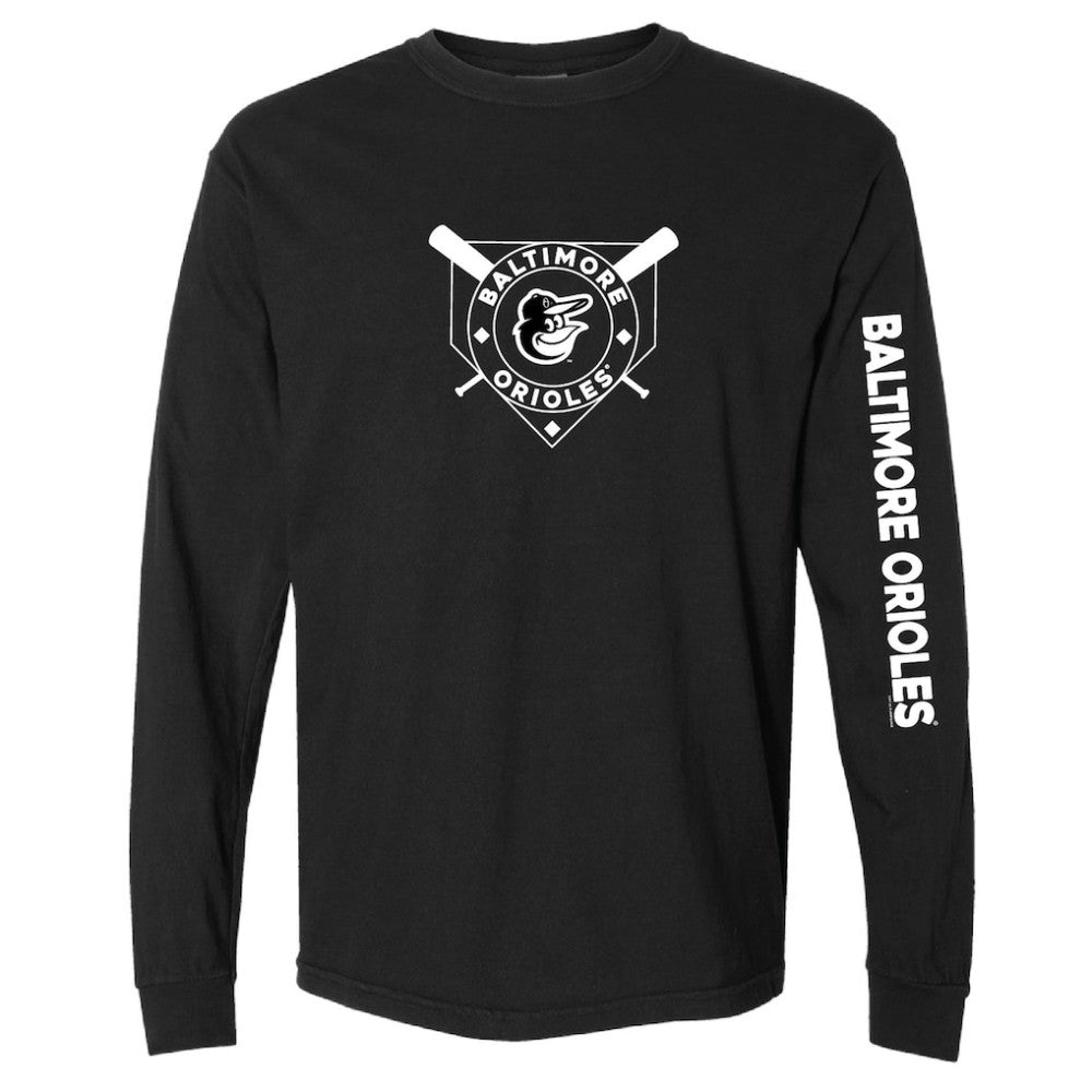 Baltimore Orioles Soft as a Grape Women's Pigment Dye Long Sleeve T-Shirt Black