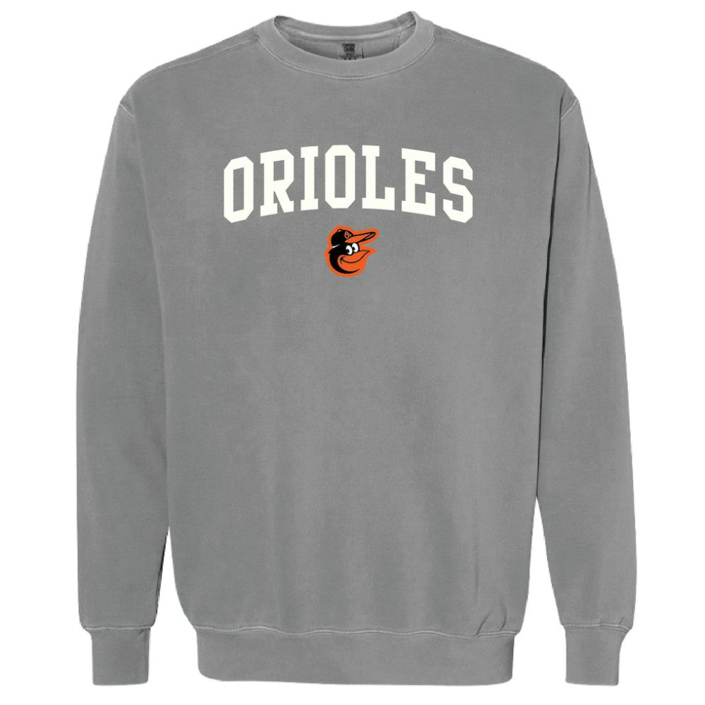 Baltimore Orioles Soft as a Grape Women's Pigment Dye Pullover Sweatshirt Charcoal