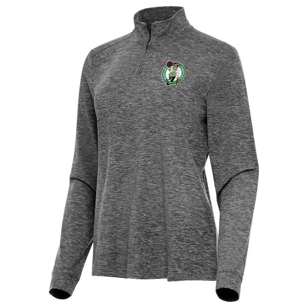 Boston Celtics Antigua Women's Mentor Quarter-Zip Mock Long Sleeve Top - Heather Black on sale