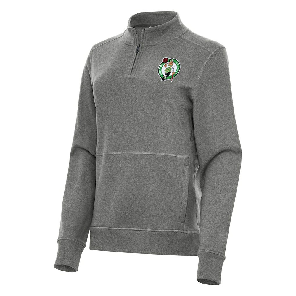 Boston Celtics Antigua Women's Crush Quarter-Zip Fleece Sweatshirt - Heather Black for sale