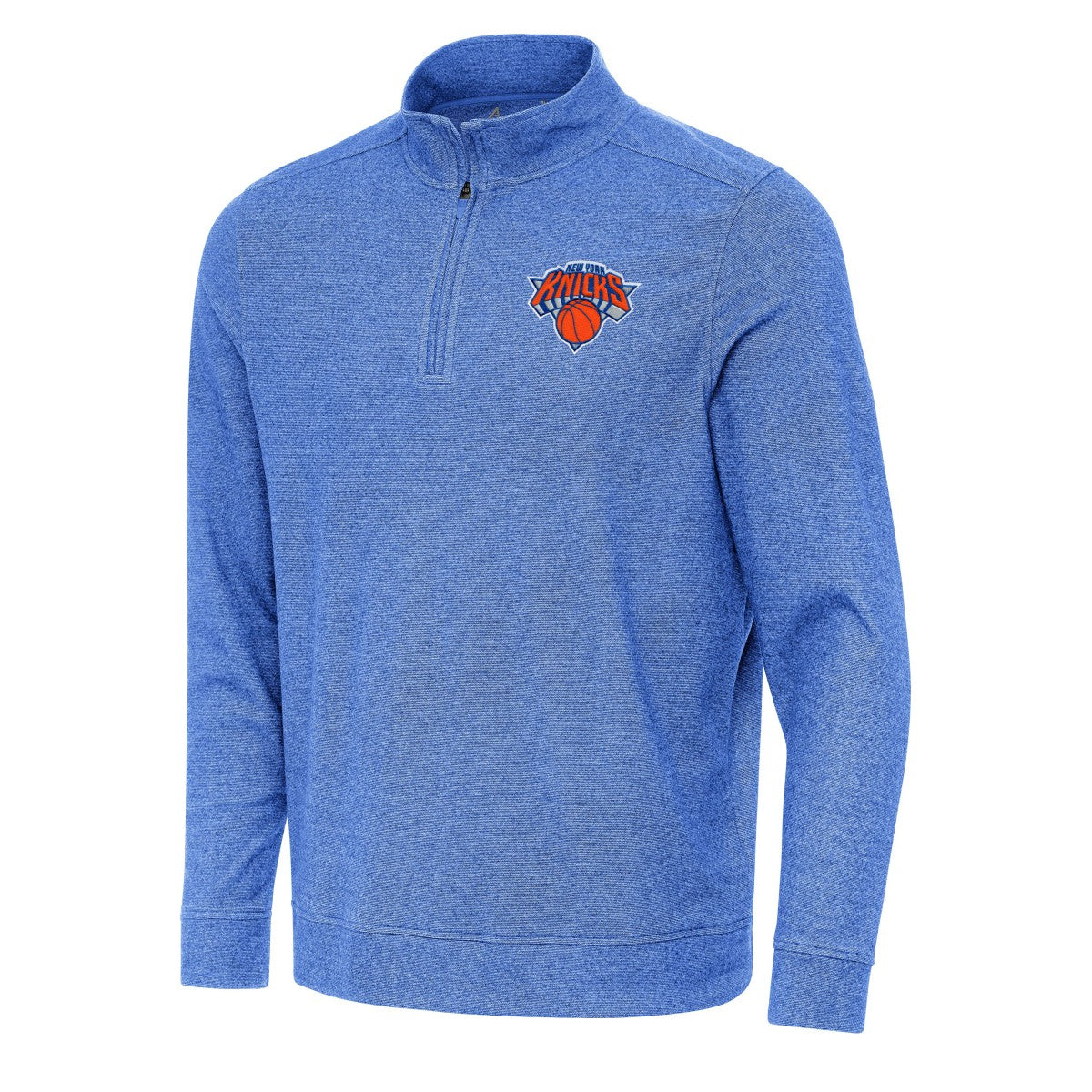 New York Knicks Antigua Subtle Quarter-Zip Sweatshirt - Heather Royal discount
