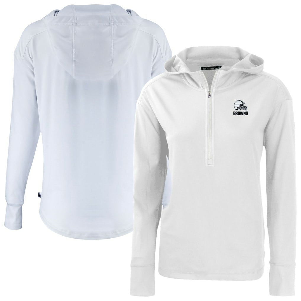 Cleveland Browns Cutter & Buck Women's Daybreak Eco Recycled Half-Zip Hoodie - White for sale