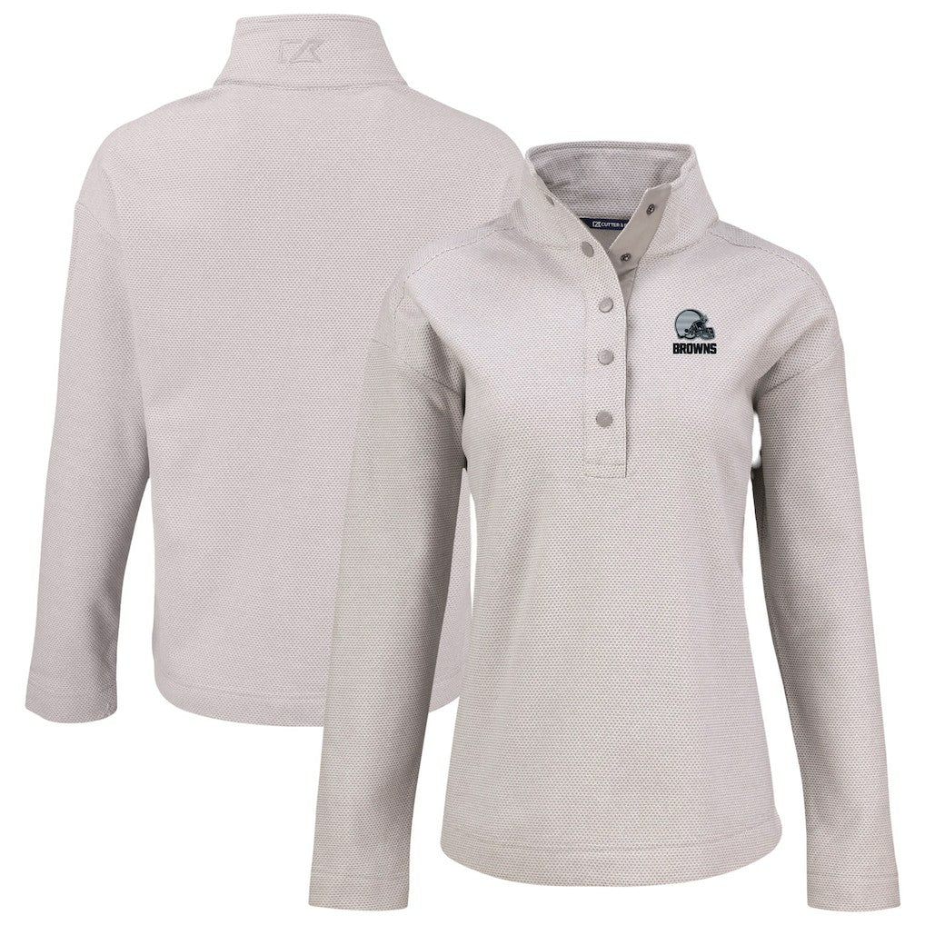 Cleveland Browns Cutter & Buck Women's Hunts Point Eco Textured Fleece Recycled Quarter-Snap Pullover - Gray for sale