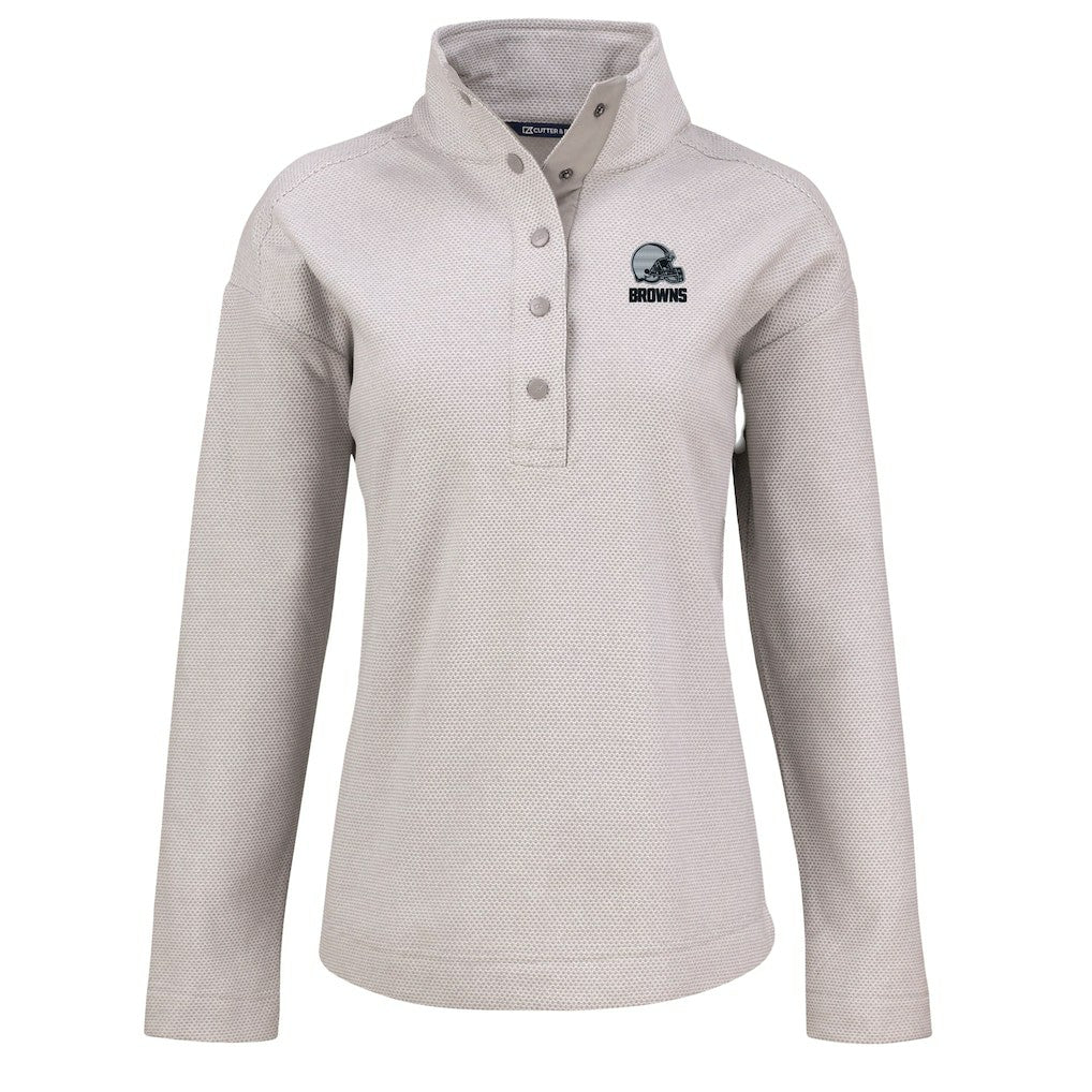 Cleveland Browns Cutter & Buck Women's Hunts Point Eco Textured Fleece Recycled Quarter-Snap Pullover - Gray for sale
