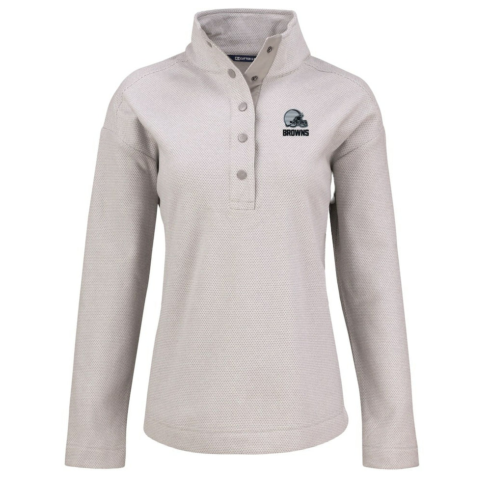 Cleveland Browns Cutter & Buck Women's Hunts Point Eco Textured Fleece Recycled Quarter-Snap Pullover - Gray for sale