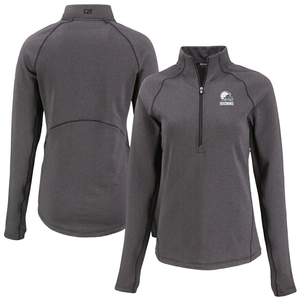 Cleveland Browns Cutter & Buck Women's Peshastin Eco Fleece Recycled Half-Zip Pullover Top - Heather Black for sale