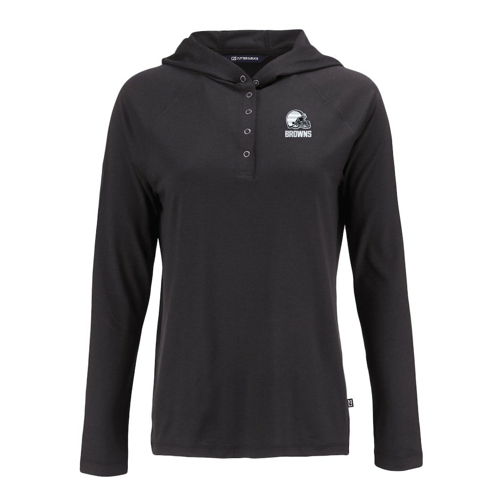 Cleveland Browns Cutter & Buck Women's Coastline Epic Comfort Eco Recycled Quarter-Snap Long Sleeve Hoodie T-Shirt - Black for sale