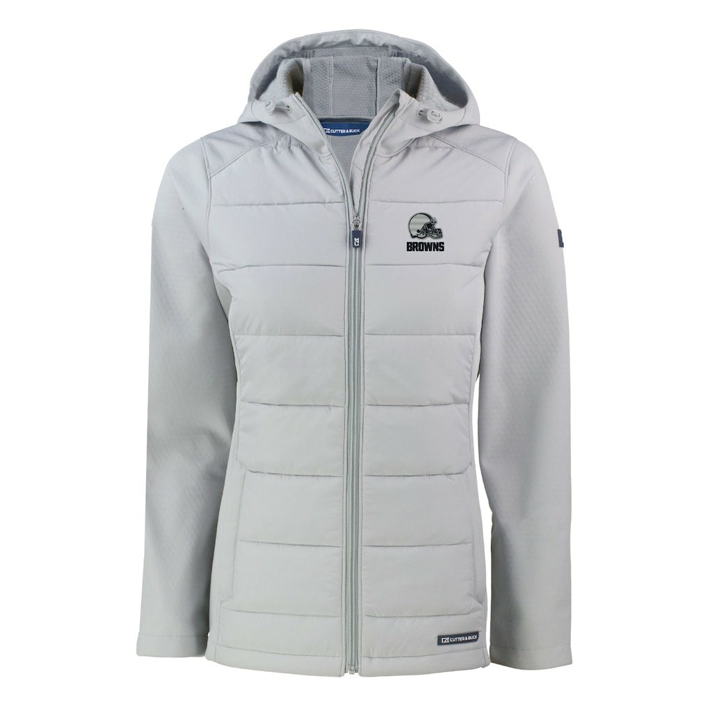 Cleveland Browns Cutter & Buck Women's Evoke Hybrid Eco Softshell Recycled Full-Zip Hooded Jacket - Gray sale