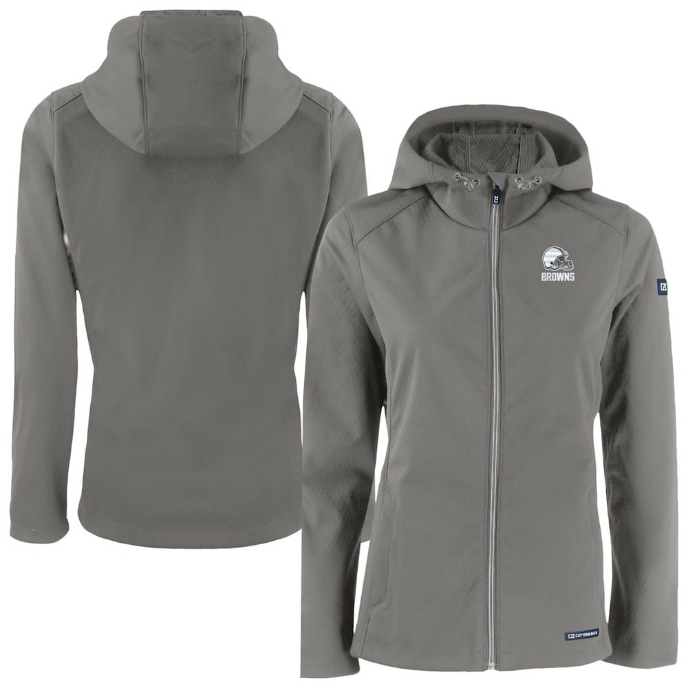 Cleveland Browns Cutter & Buck Women's Evoke Eco Softshell Recycled Full-Zip Hoodie Jacket - Gray for sale