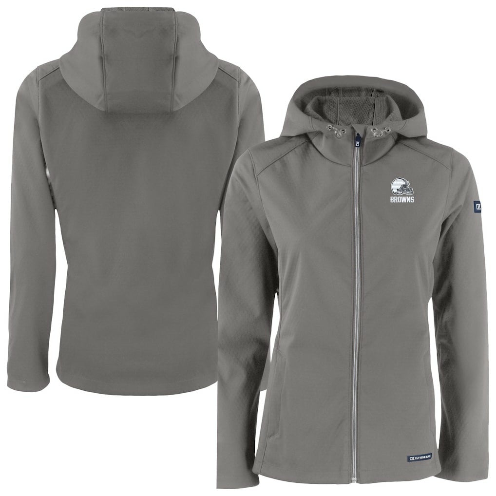 Cleveland Browns Cutter & Buck Women's Evoke Eco Softshell Recycled Full-Zip Hoodie Jacket - Gray for sale