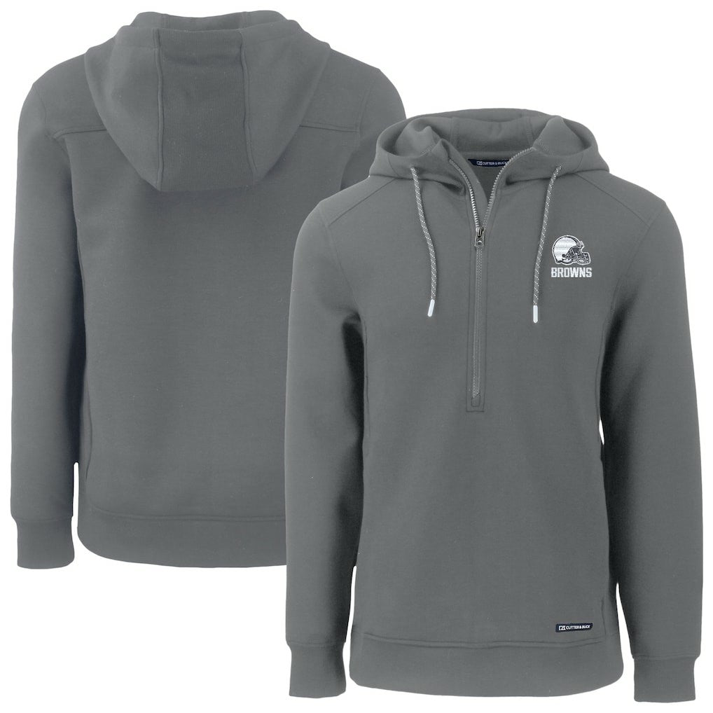 Cleveland Browns Cutter & Buck Roam Eco Recycled Half-Zip Pullover Hoodie - Gray for sale