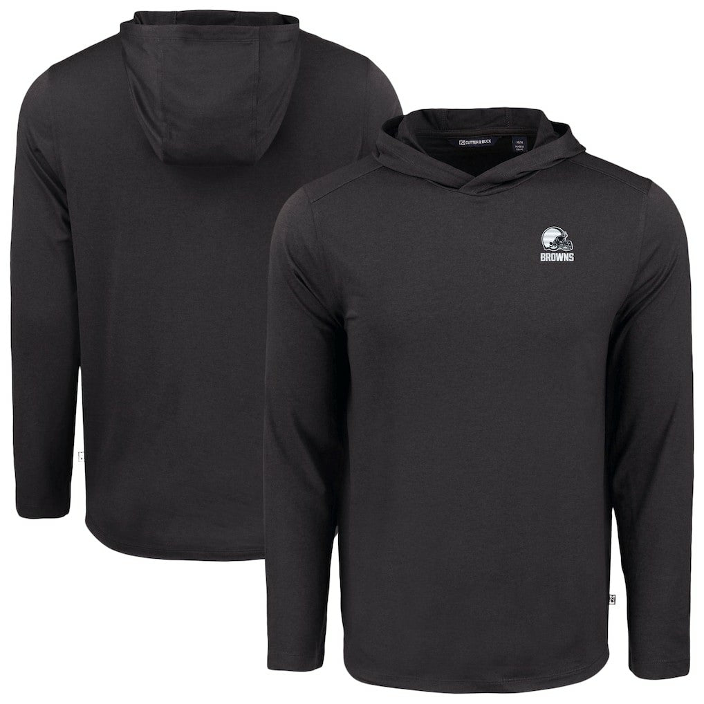 Cleveland Browns Cutter & Buck Coastline Epic Comfort Eco Recycled Long Sleeve Hooded T-Shirt - Black on sale