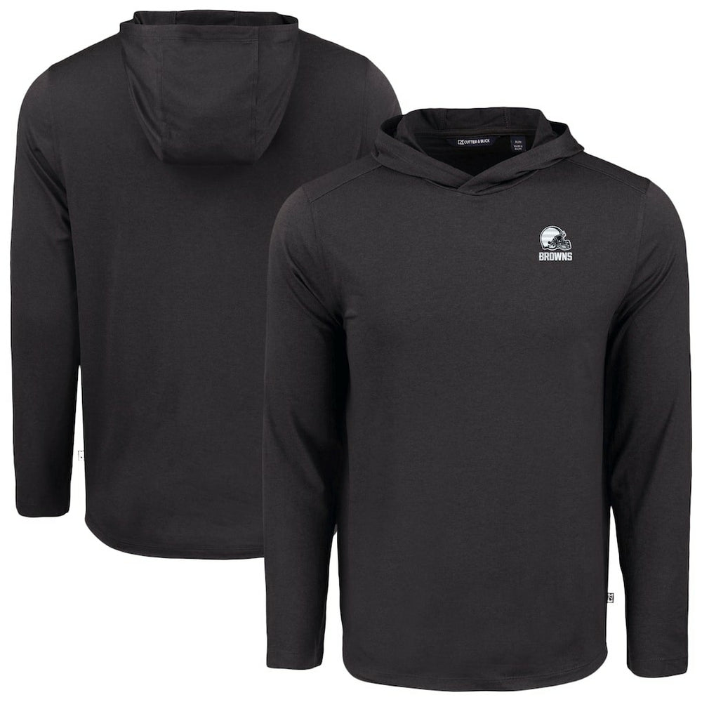 Cleveland Browns Cutter & Buck Coastline Epic Comfort Eco Recycled Long Sleeve Hooded T-Shirt - Black on sale