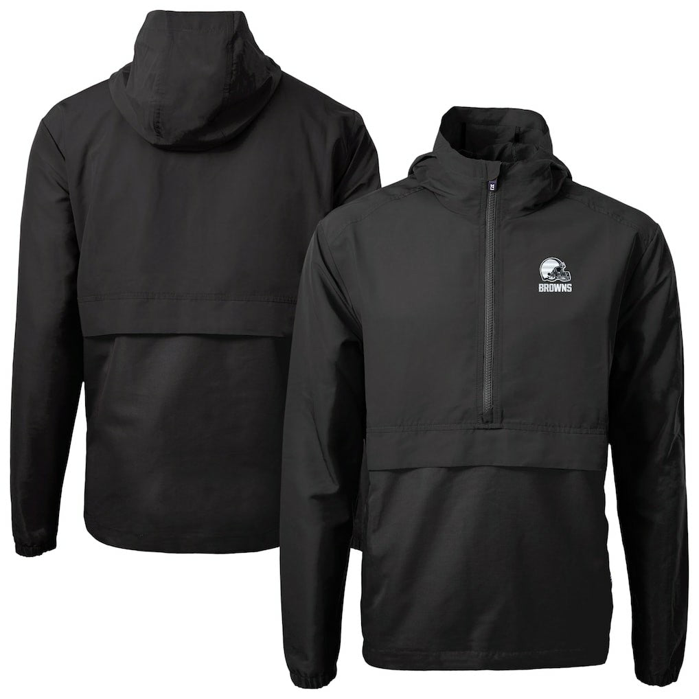 Cleveland Browns Cutter & Buck Charter Eco Recycled Anorak Half-Zip Hoodie Jacket - Black sale