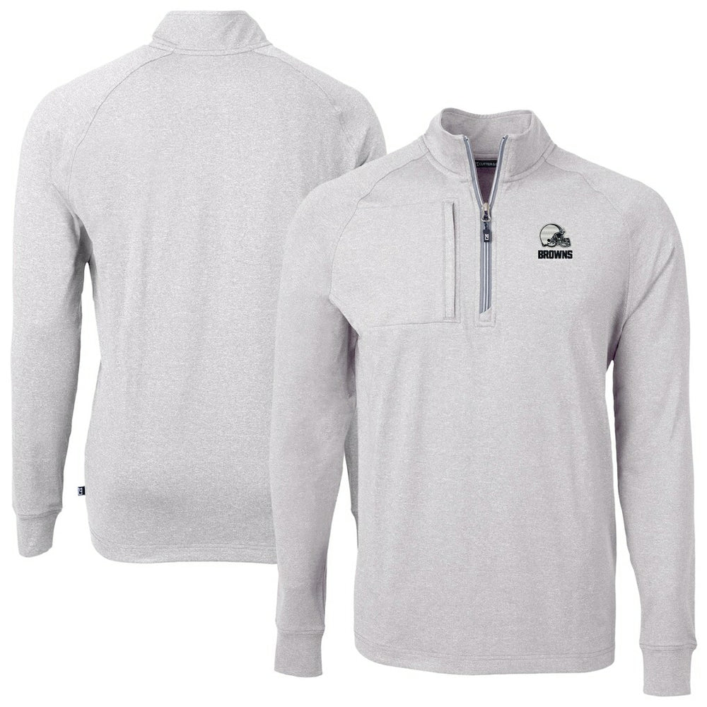 Cleveland Browns Cutter & Buck Big & Tall Adapt Eco Knit Quarter-Zip Top - Heather Gray discount