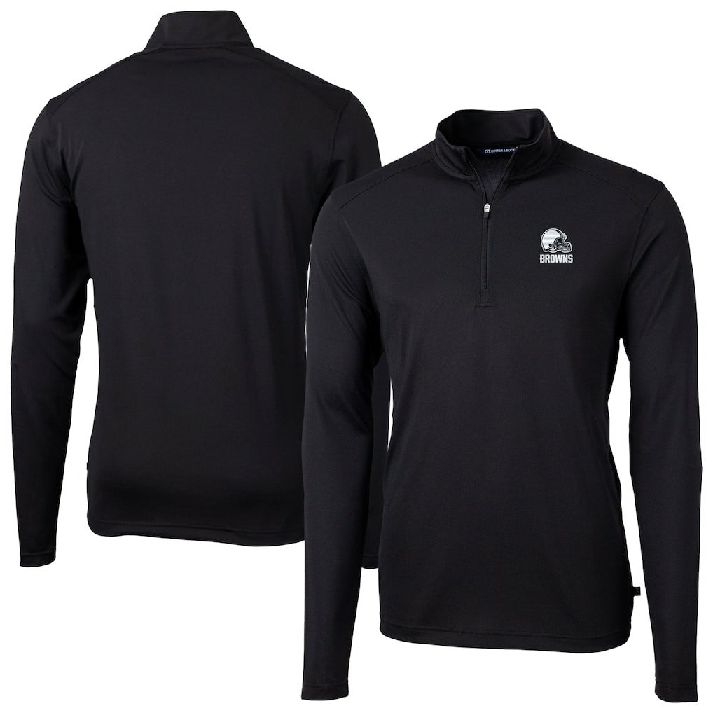 Cleveland Browns Cutter & Buck Big & Tall Virtue Eco Pique Recycled Quarter-Zip Pullover Top - Black cheap