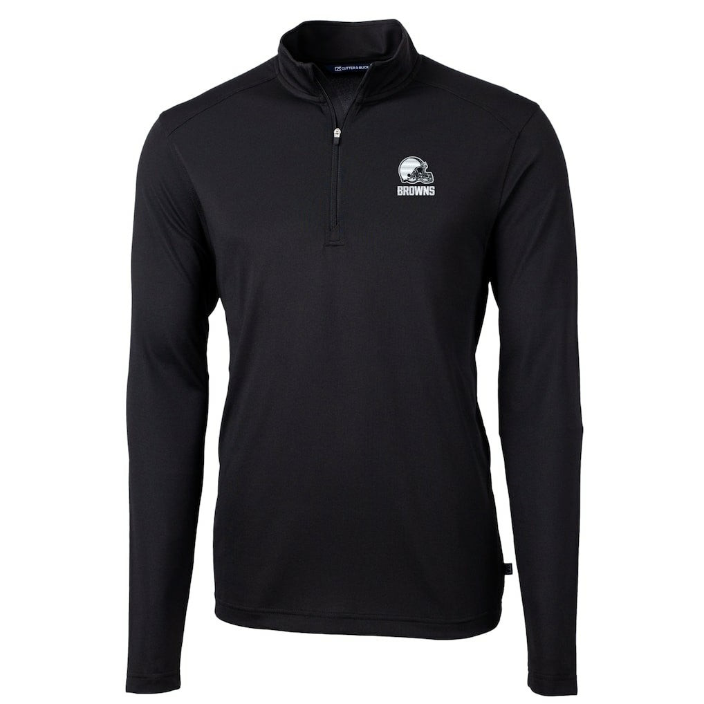Cleveland Browns Cutter & Buck Big & Tall Virtue Eco Pique Recycled Quarter-Zip Pullover Top - Black cheap
