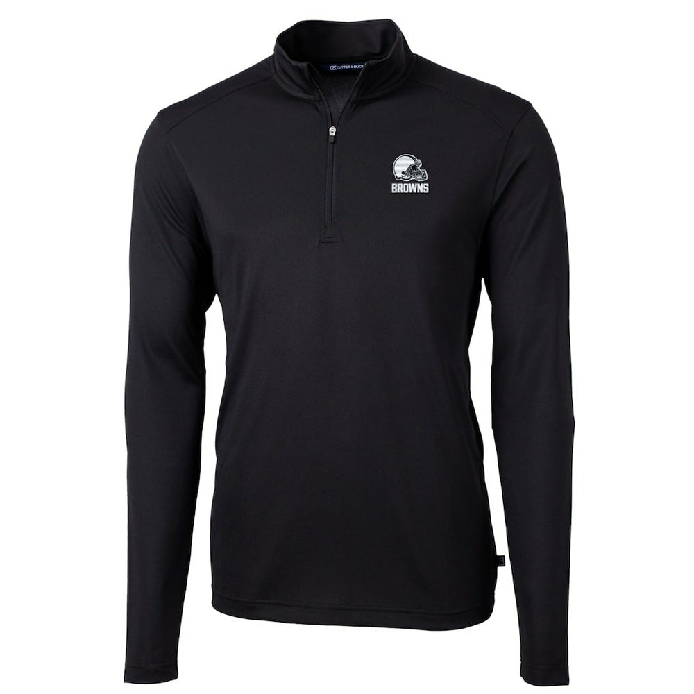 Cleveland Browns Cutter & Buck Big & Tall Virtue Eco Pique Recycled Quarter-Zip Pullover Top - Black cheap