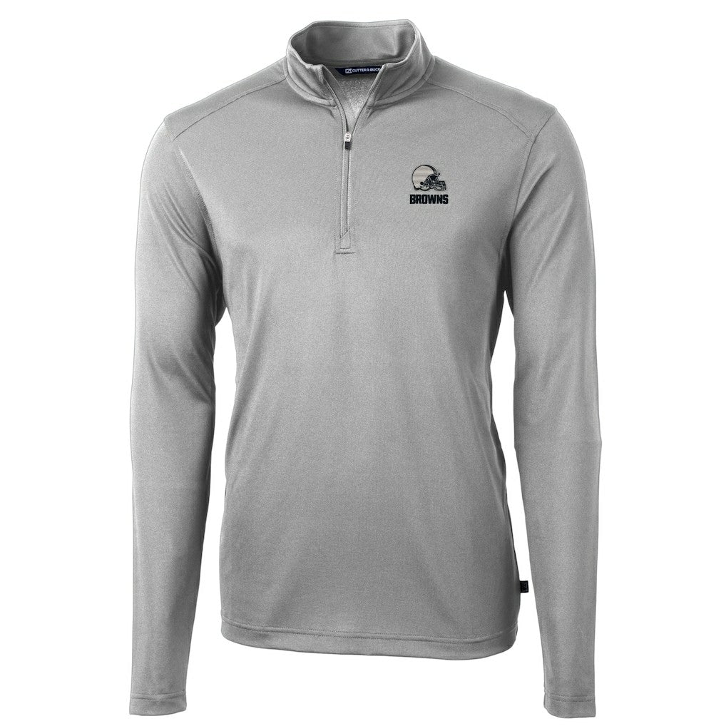 Cleveland Browns Cutter & Buck Big & Tall Virtue Eco Pique Recycled Quarter-Zip Pullover Top - Gray on sale
