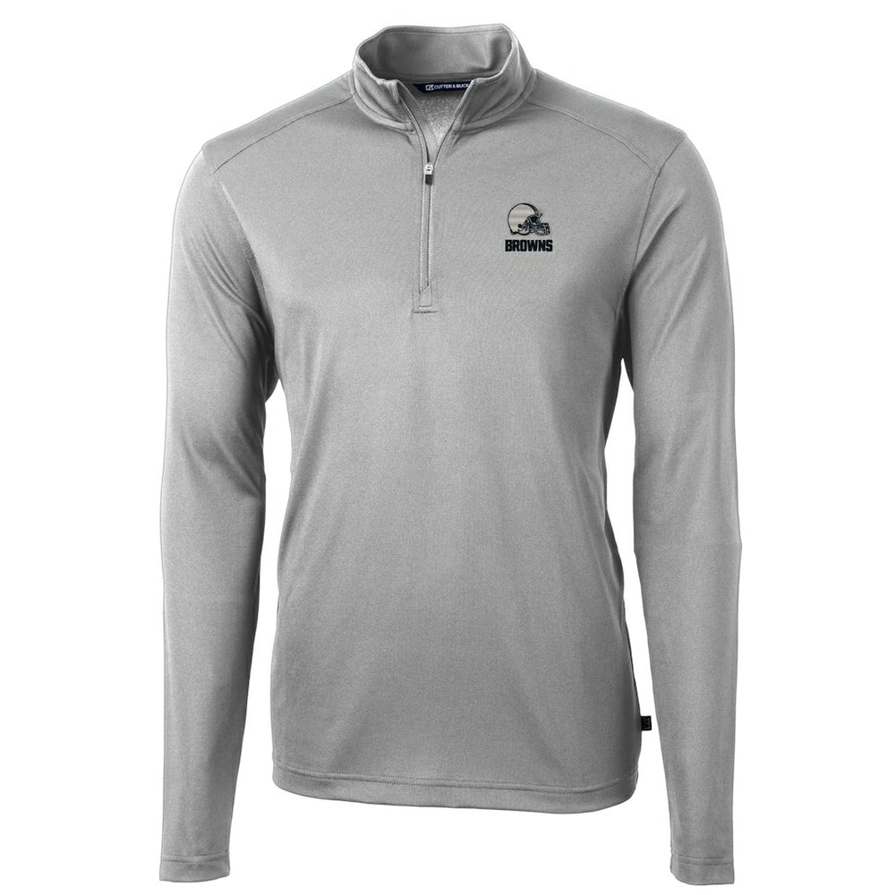 Cleveland Browns Cutter & Buck Big & Tall Virtue Eco Pique Recycled Quarter-Zip Pullover Top - Gray on sale